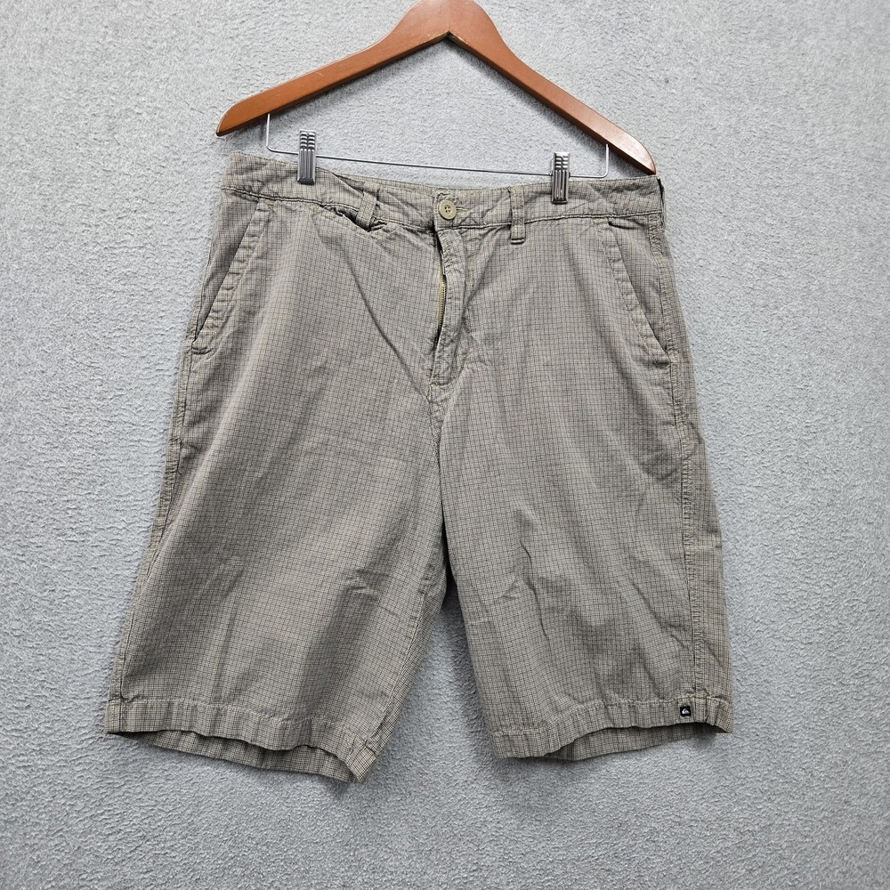 Quiksilver Men Shorts 34 Brown Plaid Chino Pockets‎ High Rise 10" Inseam Casual